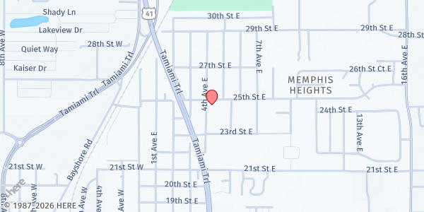 Map showing Mt. Raymond at 2410 4th Ave. E., Palmetto, FL