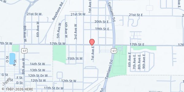 Map showing St. John Missionary Baptist Church at 1700 1st Ave. E., Palmetto, FL
