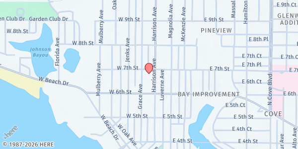 Map showing First Baptist Church of Panama City at 640 Grace Ave., Panama City, FL
