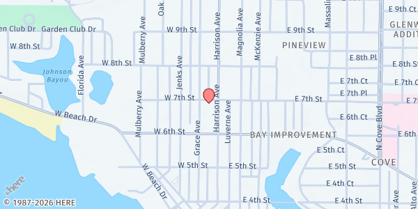 Map showing First Baptist Church of Panama City at 640 Grace Ave., Panama City, FL