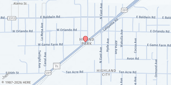 Map showing Hiland Park Baptist Church at 2611 US-231, Panama City, FL