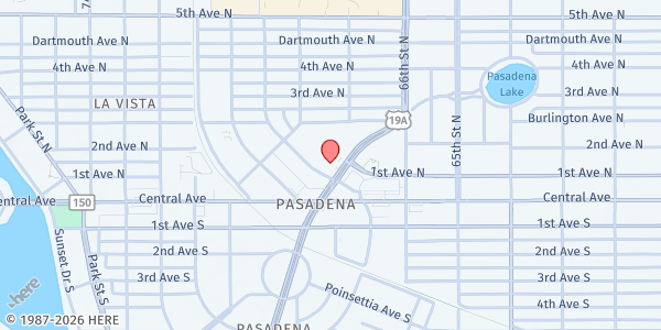 Map showing New Creation Family Church Food Pantry at 100 Pasadena Ave N, Pasadena On The Gulf, FL