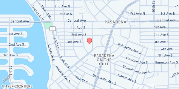 Map showing PASADENA COMMUNITY CHURCH at 227 70th Street South, Pasadena On The Gulf, FL