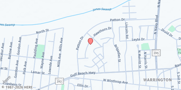 Map showing A Heart for People at 1100 Hawthorne Drive, Pensacola, FL