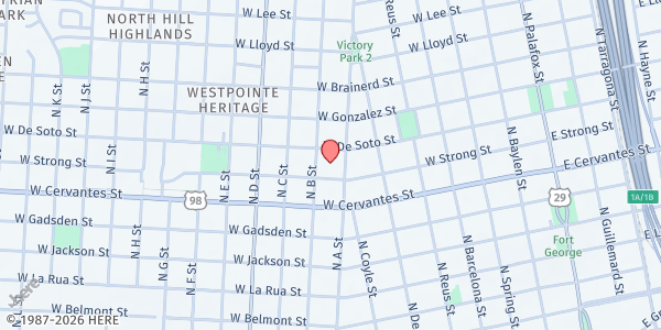 Map showing Greater Little Rock Baptist Church at 901 N. A St., Pensacola, FL