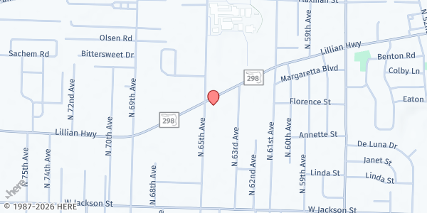 Map showing Little Flower Catholic Church at 6495 Lillian Hwy., Pensacola, FL