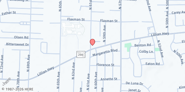 Map showing Myrtle Grove Baptist Church at 5920 Lillian Hwy., Pensacola, FL