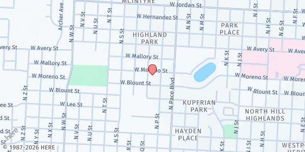 Map showing New Birth Baptist Church at 1610 N. Q St., Pensacola, FL