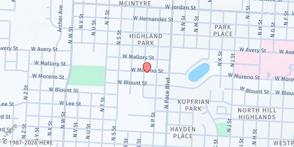 Map showing New Birth Baptist Church Inc. at 1610 N. Q St., Pensacola, FL
