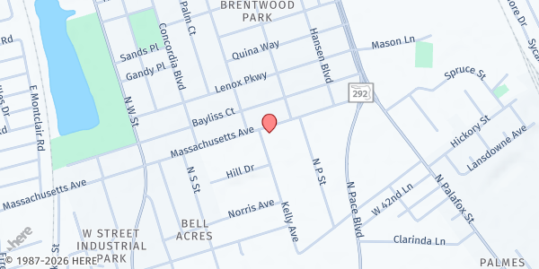 Map showing New Faith Missionary Baptist Church at 223 Massachusetts Ave., Pensacola, FL