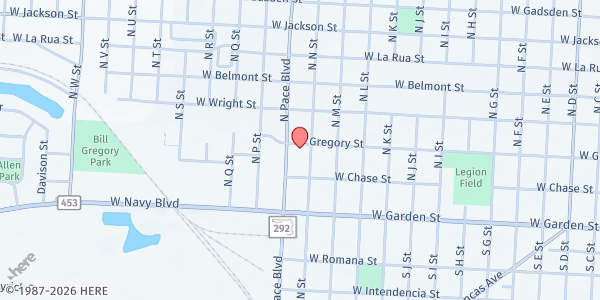 Map showing Pensacola Caring Hearts at 2105 W. Gregory St., Pensacola, FL