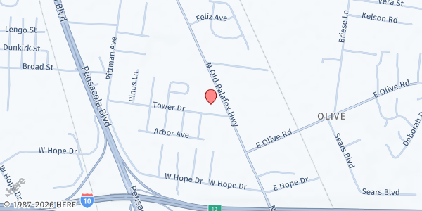 Map showing Restoration Worship Center at 8025 N. Palafox St., Pensacola, FL