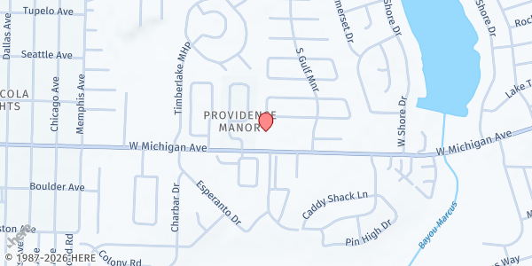 Map showing Revelation Christian Ministries at 2400 W Michigan Ave, Pensacola, FL
