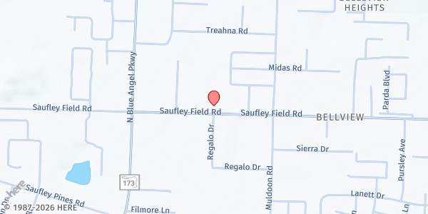Map showing St. Anne's Catholic Church at 5200 Saufley Field Road, Pensacola, FL