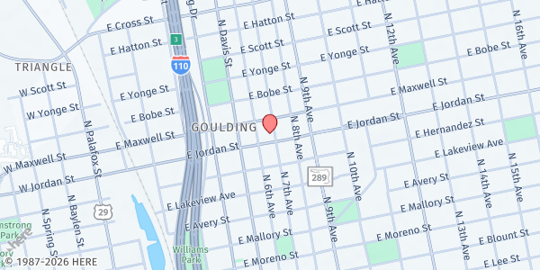 Map showing St. John Divine Missionary Baptist Church at 620 E. Jordan St., Pensacola, FL