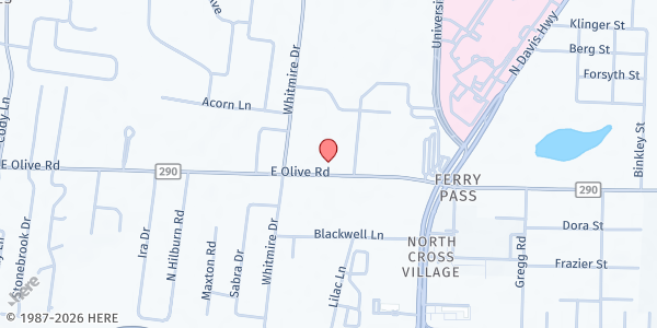 Map showing Tender Hearts Caring Hearts/Ministry Village at Olive at 1716 E. Olive Rd., Pensacola, FL