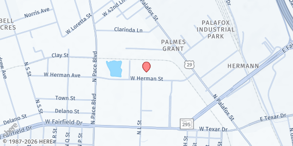 Map showing Waterfront Rescue Mission, Inc - Main Location at 348 W. Herman St., Pensacola, FL