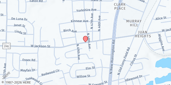 Map showing Wonders of the Word Christian Ministries at 4824 W Jackson St, Pensacola, FL