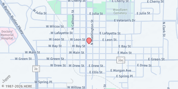 Map showing First United Methodist Church Perry at 302 N. Jefferson St., Perry, FL