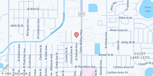 Map showing Tampa Family Health Center - Dale Mabry at 7814 North Dale Mabry Highway, Pinecrest West Park, FL
