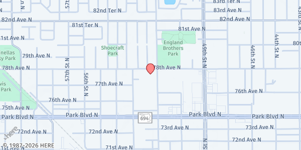 Map showing Barbara Ponce Public Library at 7770 52nd Street North, Pinellas Park, FL