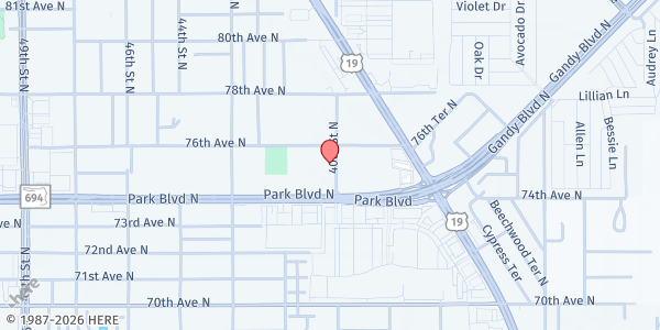 Map showing Bay Area Narcotics Anonymous - Pinellas Park at 7540 40th Street North, Pinellas Park, FL