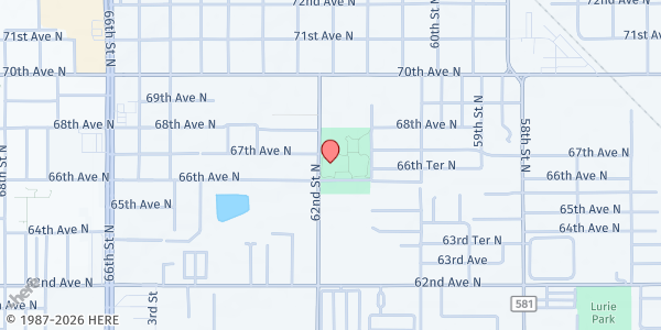 Map showing Broderick Recreation Center at 6101 66th Avenue North, Pinellas Park, FL