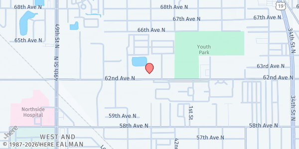 Map showing Elevated Church 24-Hour Food Box at 78th Avenue, west of 43rd Street, Pinellas Park, FL