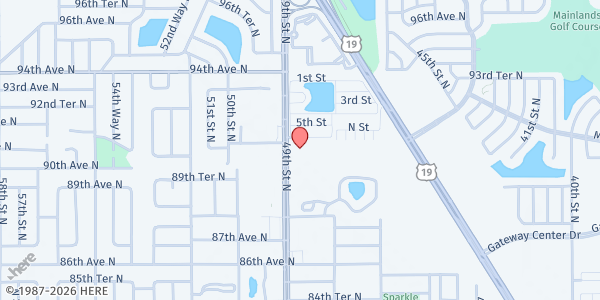 Map showing First United Methodist Church at 9025 49th Street North, Pinellas Park, FL