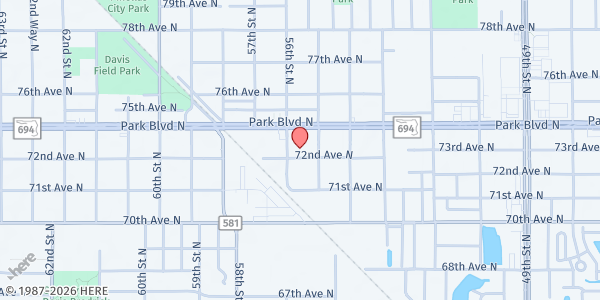 Map showing New Life Worship Center World at 5540 Park Blvd., Pinellas Park, FL