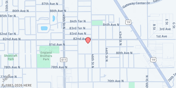 Map showing Sacred Heart Church/His Heart Society at 4661 82nd Avenue North, Pinellas Park, FL