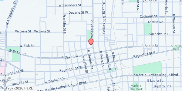 Map showing Bruton Memorial Library - Metropolitan Ministries Street Brigade at 302 McLendon Street, Plant City, FL