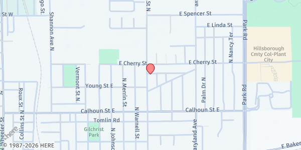 Map showing Calvary Fellowship Assembly of God at 1110 North Gordon Street, Plant City, FL