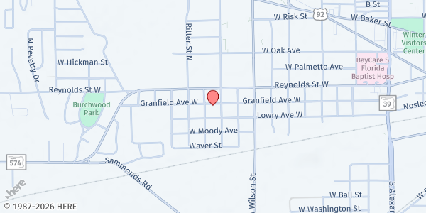 Map showing Liberty Southern Baptist at 2505 West Granfield Avenue, Plant City, FL