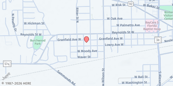 Map showing Liberty Southern Baptist Church at 2505 West Granfield Avenue, Plant City, FL