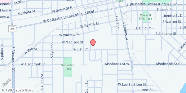 Map showing Mt. Olive Baptist Church at 604 West Ball Street, Plant City, FL