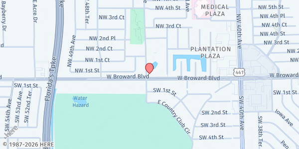 Map showing Gulf Stream Baptist Association at 20 NW 46th Ave., Plantation, FL