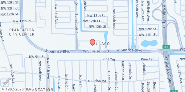 Map showing Jesus Miracle Ministries, Inc. at 5975 W. Sunrise Blvd., Plantation, FL
