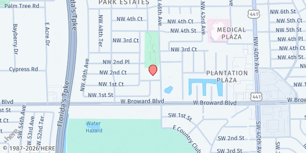 Map showing Sinai SDA Church at 201 NW 46th Ave., Plantation, FL