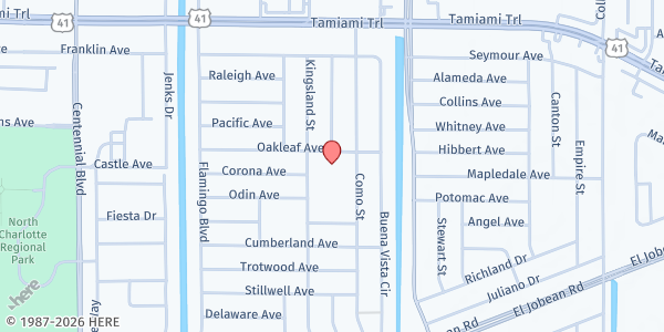 Map showing Eben-Ezer Haitian Baptist Church of Port Charlotte at 17195 Oakleaf Avenue, Port Charlotte, FL