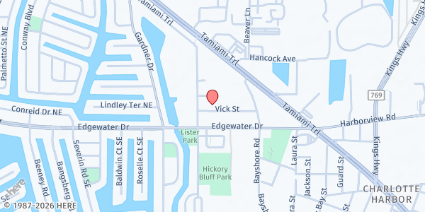 Map showing Ebenezer de la Pentecostal Church at 22286 Vick Street, Port Charlotte, FL