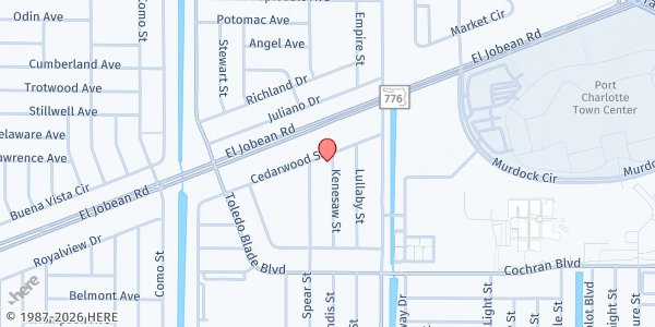 Map showing Jesus Loves You Ministry at 1734 Cedarwood St., Port Charlotte, FL