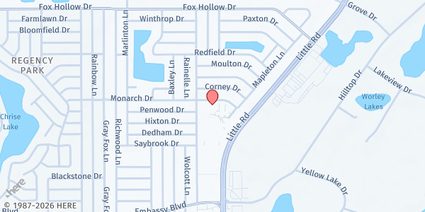 Map showing St. James the Apostle Catholic Church at 8400 Monarch Drive, Port Richey, FL
