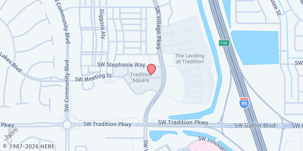 Map showing Living Faith Church at 10380 SW Village Center Drive, #218, Port St. Lucie, FL