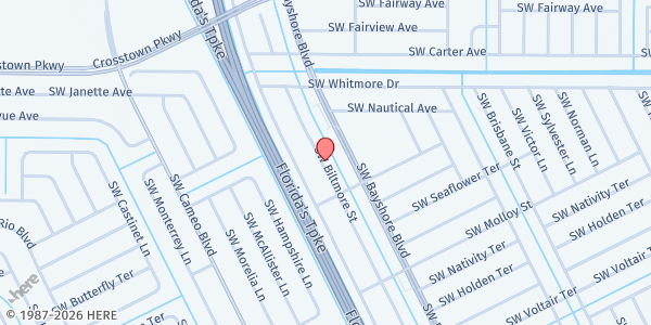 Map showing Omega Baptist Church at 1665 SW Biltmore St., Port St. Lucie, FL