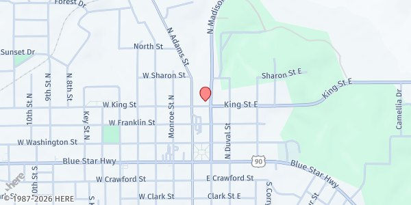 Map showing First Presbyterian Church (Quincy) at 306 N. Madison St, Quincy, FL