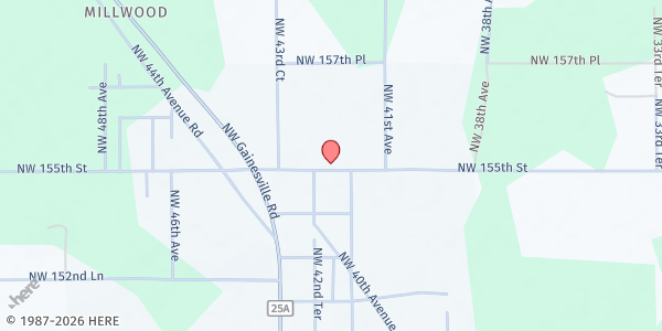 Map showing Mt. Zion United Methodist Church at 4251 NW 155th St., Reddick, FL