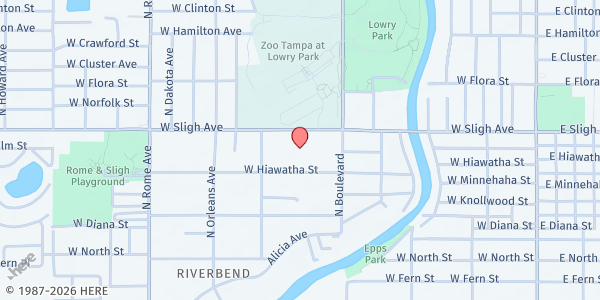 Map showing The Community Worship Center at 1100 West Sligh Avenue, Riverbend, FL