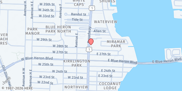 Map showing First Corinthian at 2826 Broadway, Riviera Beach, FL