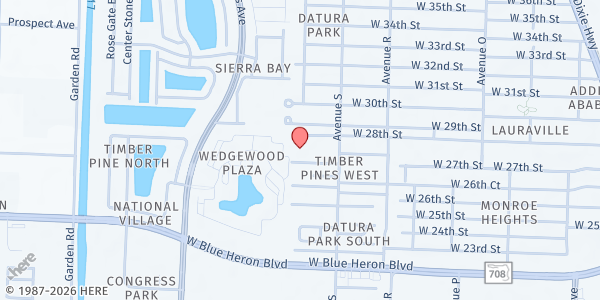 Map showing Jesus And You (J.A.Y.) Outreach Ministries at 2831 Avenue S., Riviera Beach, FL